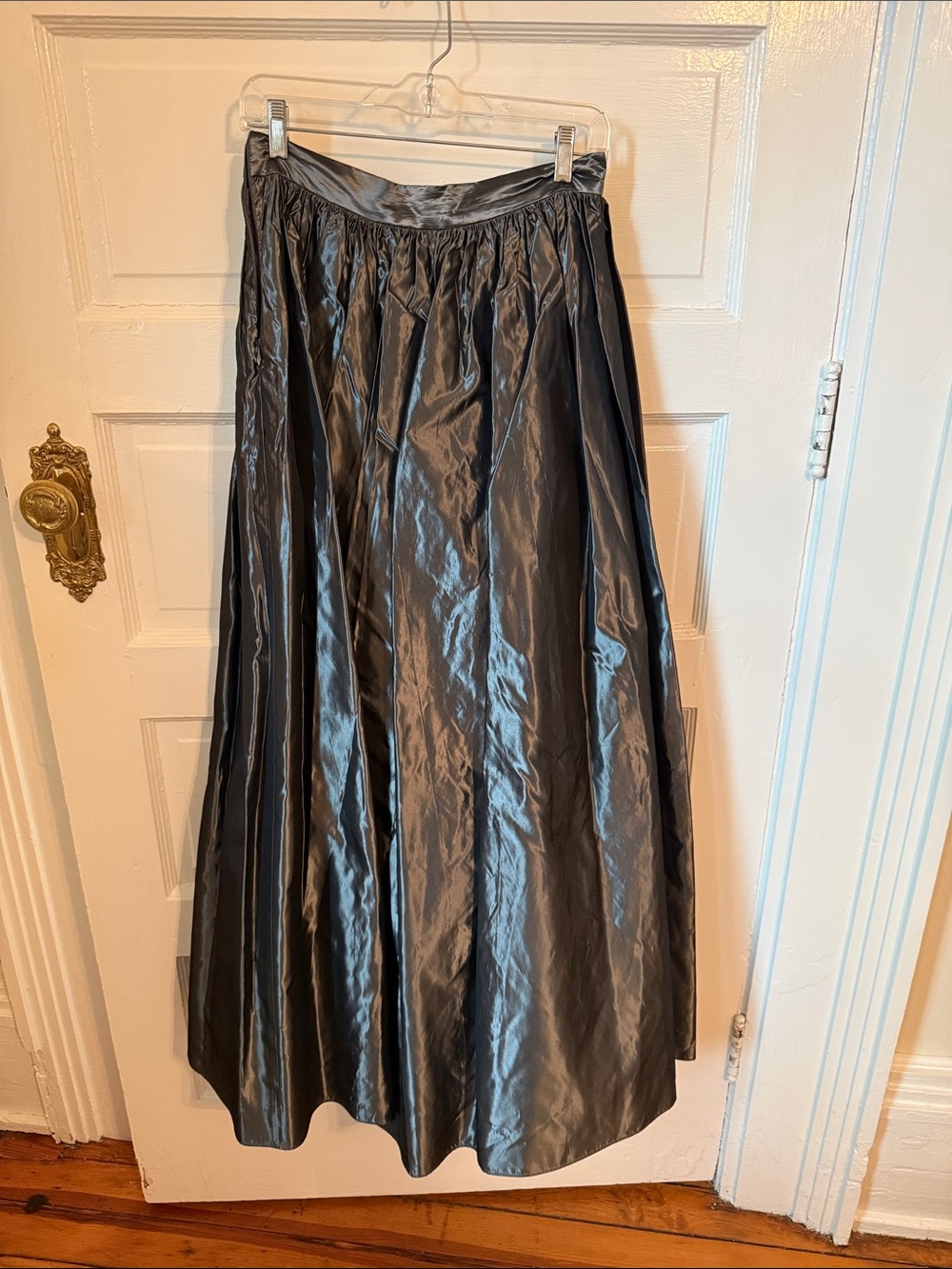 Women's Full-Length A-Line Skirt -pewter taffeta with tulle under skirt.